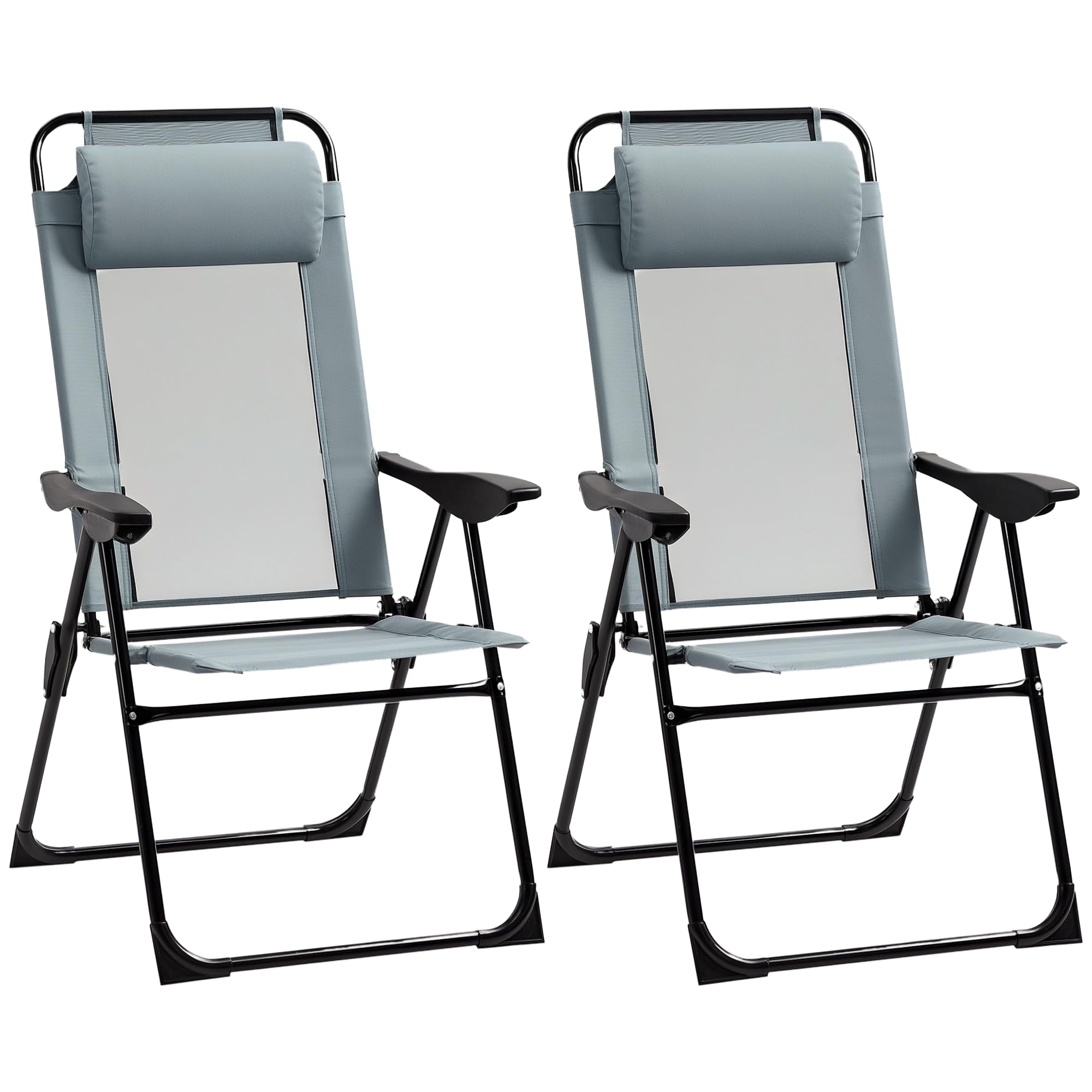 Outsunny Set Of 2 Metal Portable Folding Recliner W/ Adjustable Backrest, Grey