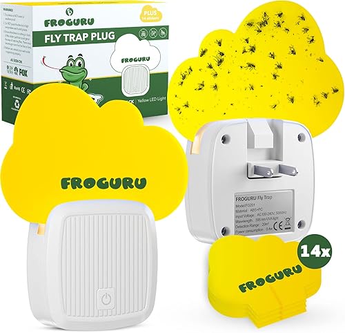 FROGURU Trampa para moscas para interiores con 14 recambios adhesivos (paquete de 2) - Trampa para moscas de interior fácil de usar sin olor para el