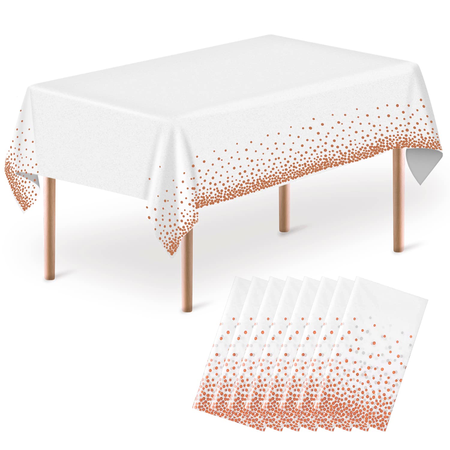 MOKANIPlastic Disposable Tablecloths, 8 Pack Rose Gold Party Table Cloths, Rectangular Table Covers for Picnic Weddings Birthday Parties Baby Shower Decorations, 54" x 108"
