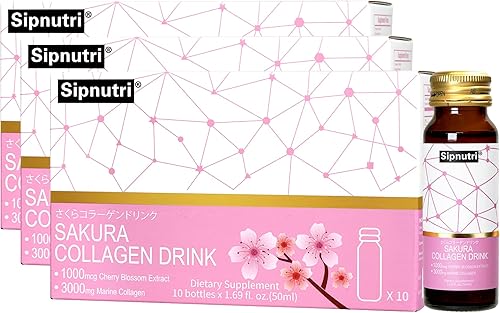 Sakura - Bebida de colágeno  3000 mg de péptidos marinos líquido para mujeres y mentes, hidrolizado con flor de cerezo y extracto de mangostán,