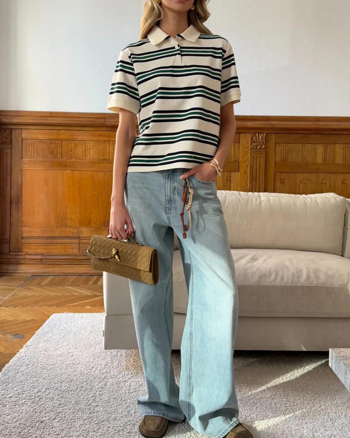 Cioatin Women Y2K Striped Colorblock Button Up Polo T-Shirt Short Sleeve Loose Fit Preppy Aesthetic Tee Tops Summer Outfits - Image 8