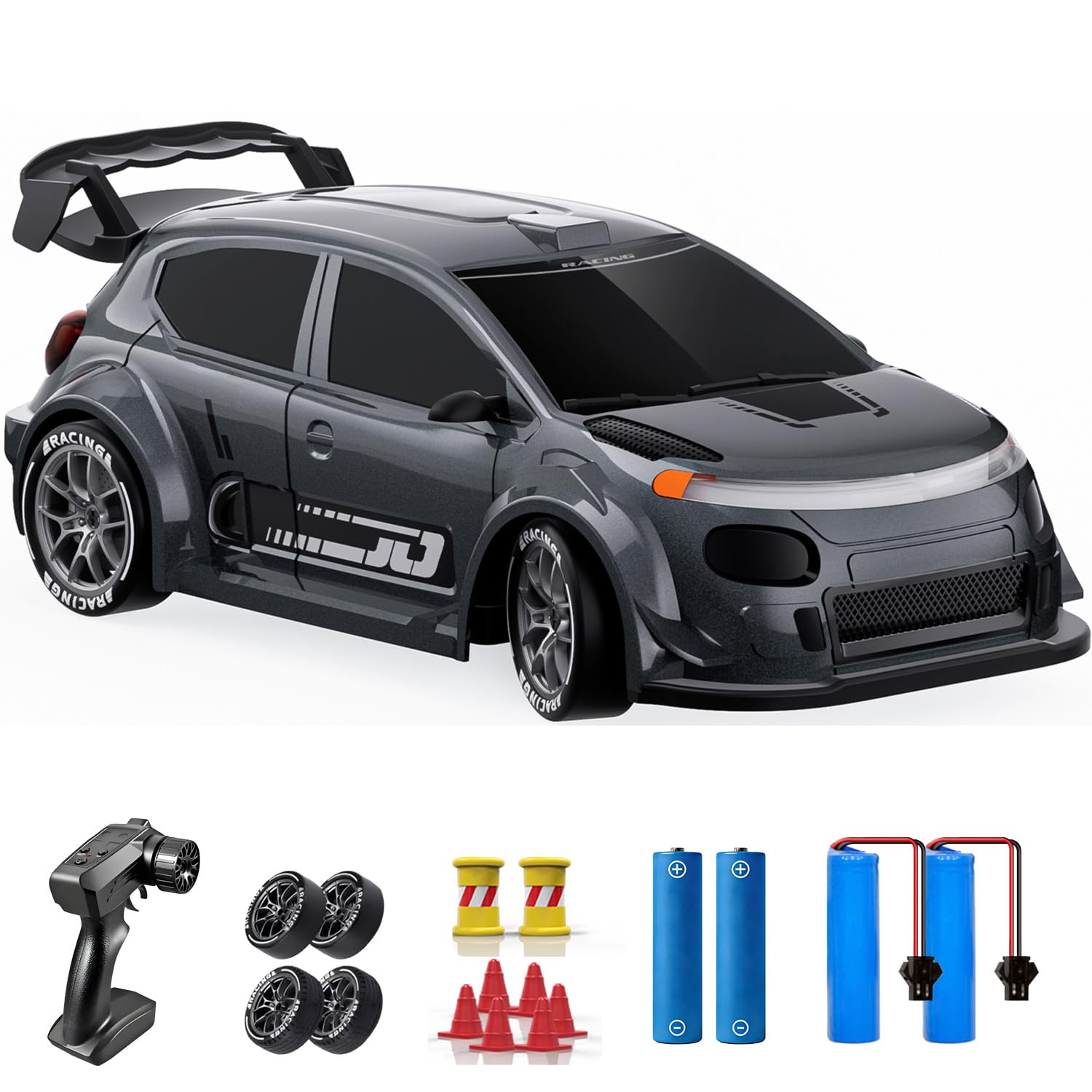 ACAMMZAR RC Drift Car, 1:24 Remote Control Car for Kids, 20KM/H 4WD High Speed RC Cars with Lights, Extra Racing Tires, Vehicle for Adults Boys Girls