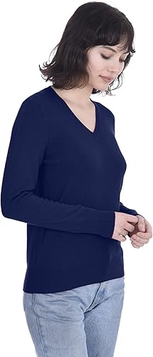 Miniatura 4 de Cashmeren Suéter básico con cuello en V para mujer, 100% cachemira pura, manga larga, suéter clásico