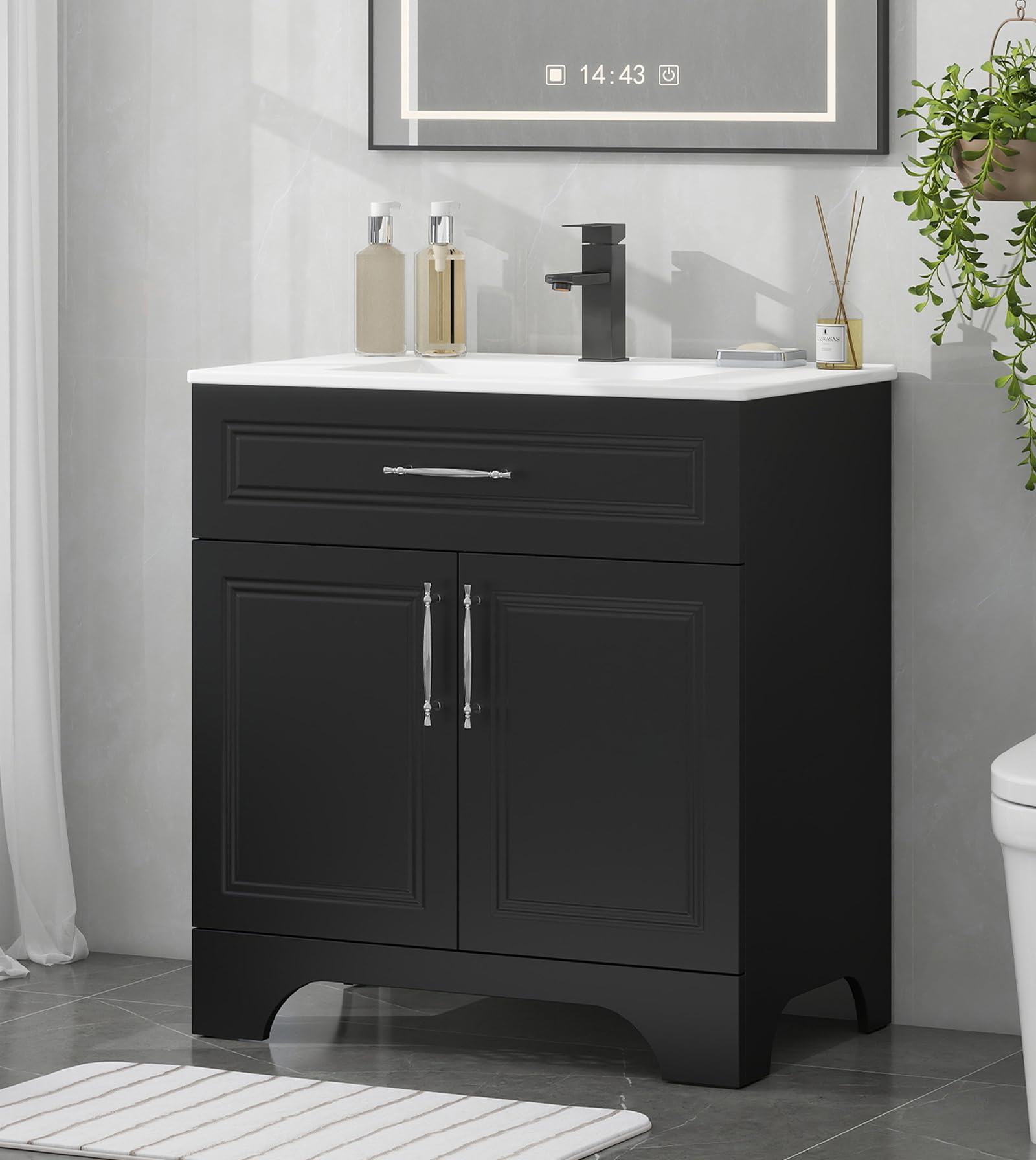YOURLITE 30" Bathroom Vanity with Sink Combo, Modern Bathroom Storage Cabinet Set with Tip-Out Drawer and 2 Soft Closing Door, without sink top, Without Faucet, Black