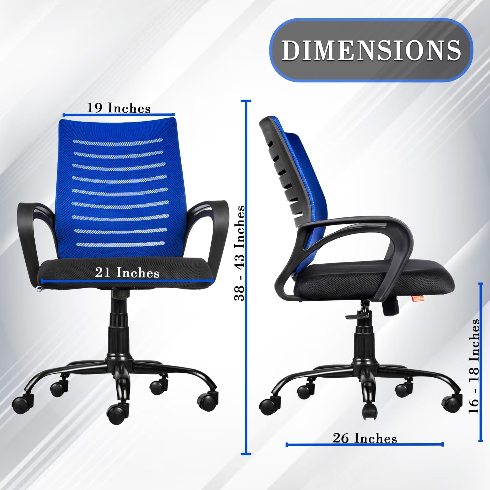 ROSE® Elite | 3 Years Brand Warranty | Ergonomic Office Chair, Study, WFH, Revolving, Rolling, Desk, Task, Laptop, Student Chair (Blue, Elite Classic MB)