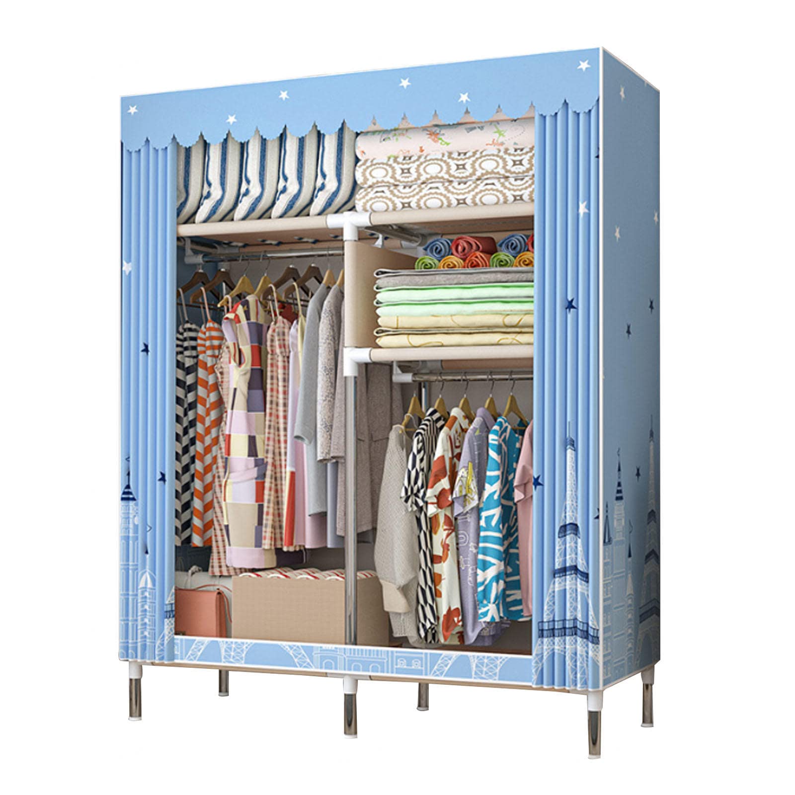 Kleiderschrank Tragbarer Kleiderschrank aus Segeltuch, Kleideraufbewahrungsorganisator aus Stoff mit Kleiderstangen, starke Kleiderregale für Schlafzimmer,B-86X45X172cm
