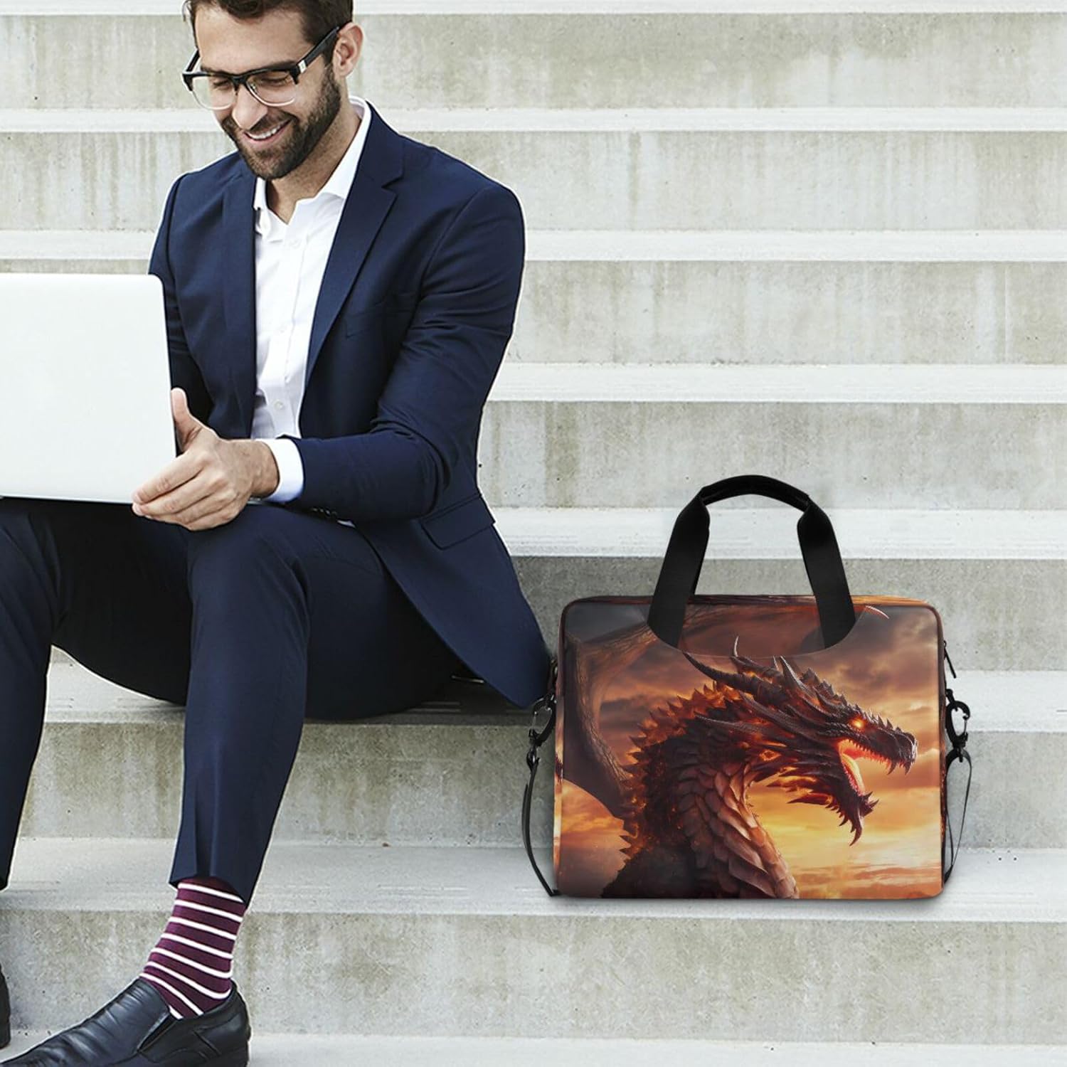 senya Laptop Bag Computer Bags Messenger Shoulder Bag Briefcase Fire Flying Dragon for Business Office Work