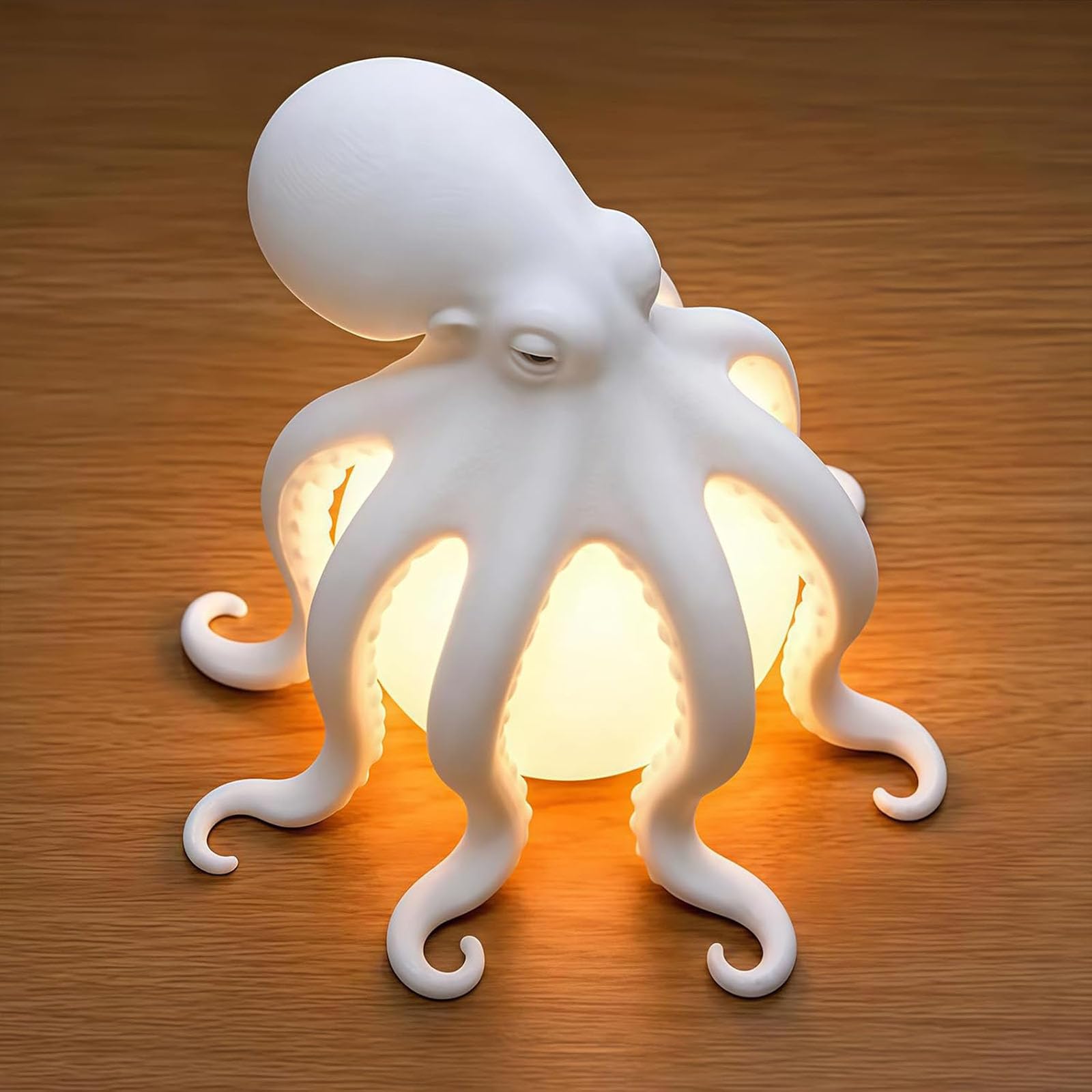 Lampada da tavolo con decorazione costiera a forma di polpo, luce notturna nautica a LED alimentata tramite USB con sfera luminosa, illuminazione ambientale a tema oceano marino (White)