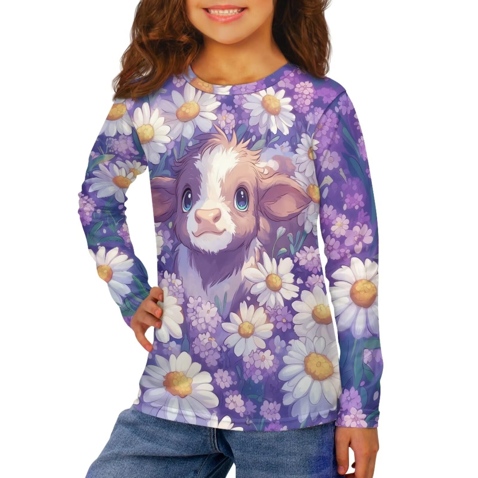 Long Sleeve Shirts for Girls Winter Tops 3-16t Cartoon T Shirts for Fall Clothes