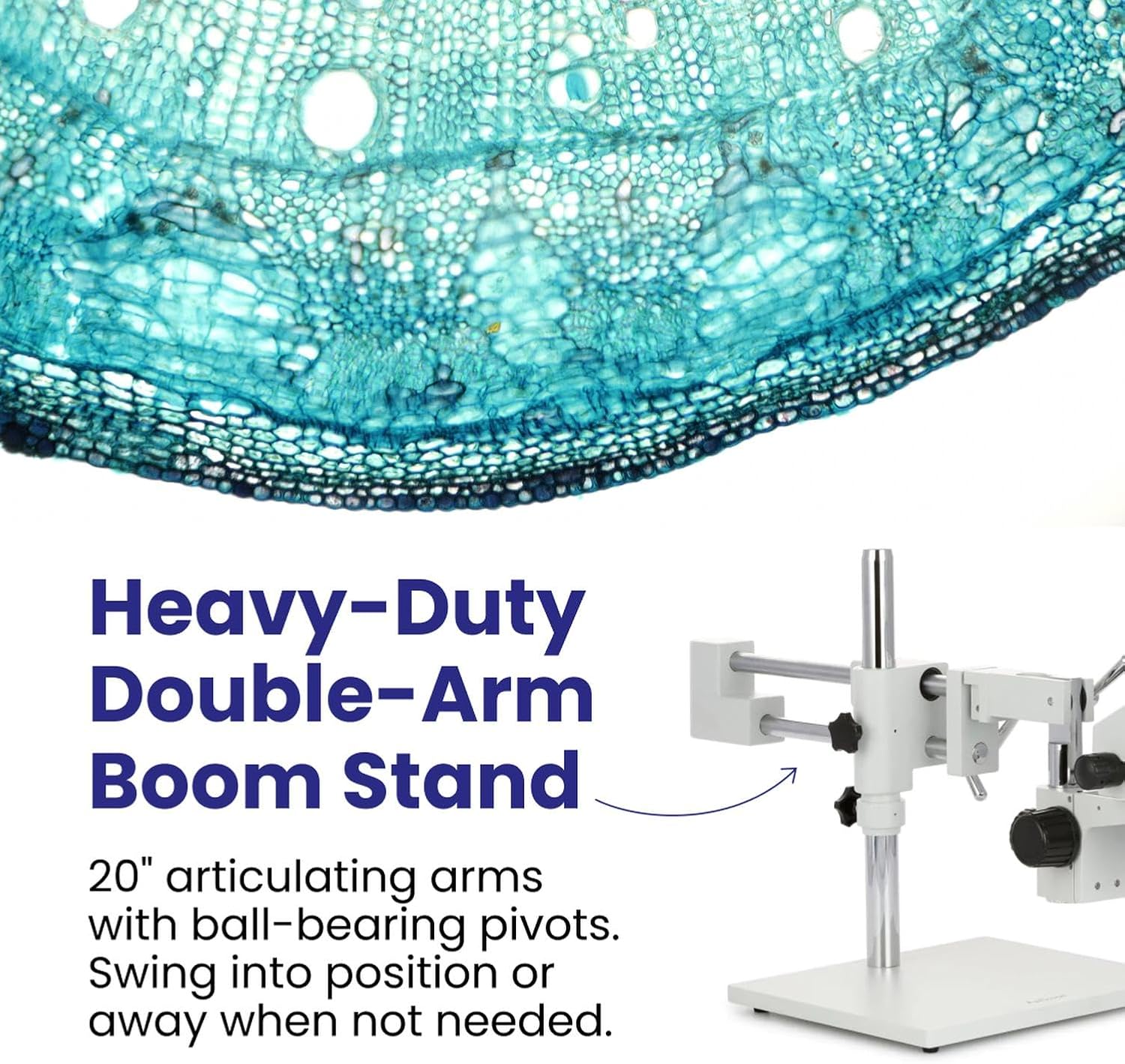 AmScope SM-4B Professional Binocular Stereo Zoom Microscope, WH10x Eyepieces, 7X-45X Magnification, 0.7X-4.5X Zoom Objective, Double-Arm Boom Stand
