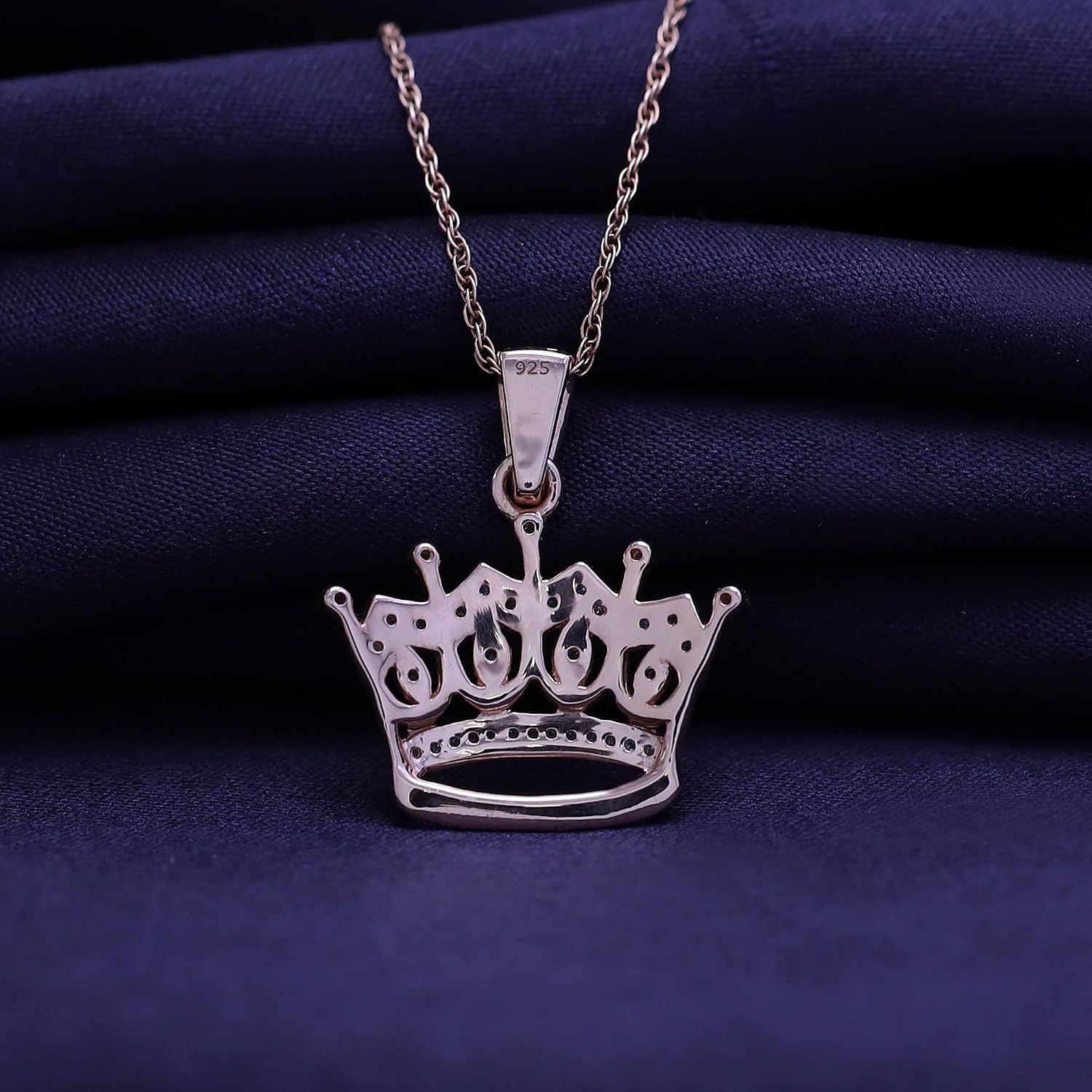 Crown Pendant Necklace for Women with 1/10 Ct Round Moissanite, Lab Grown or Natural Diamond in 14K Gold Plated 925 Sterling Silver, 18 Inch Chain Jewelry for Her