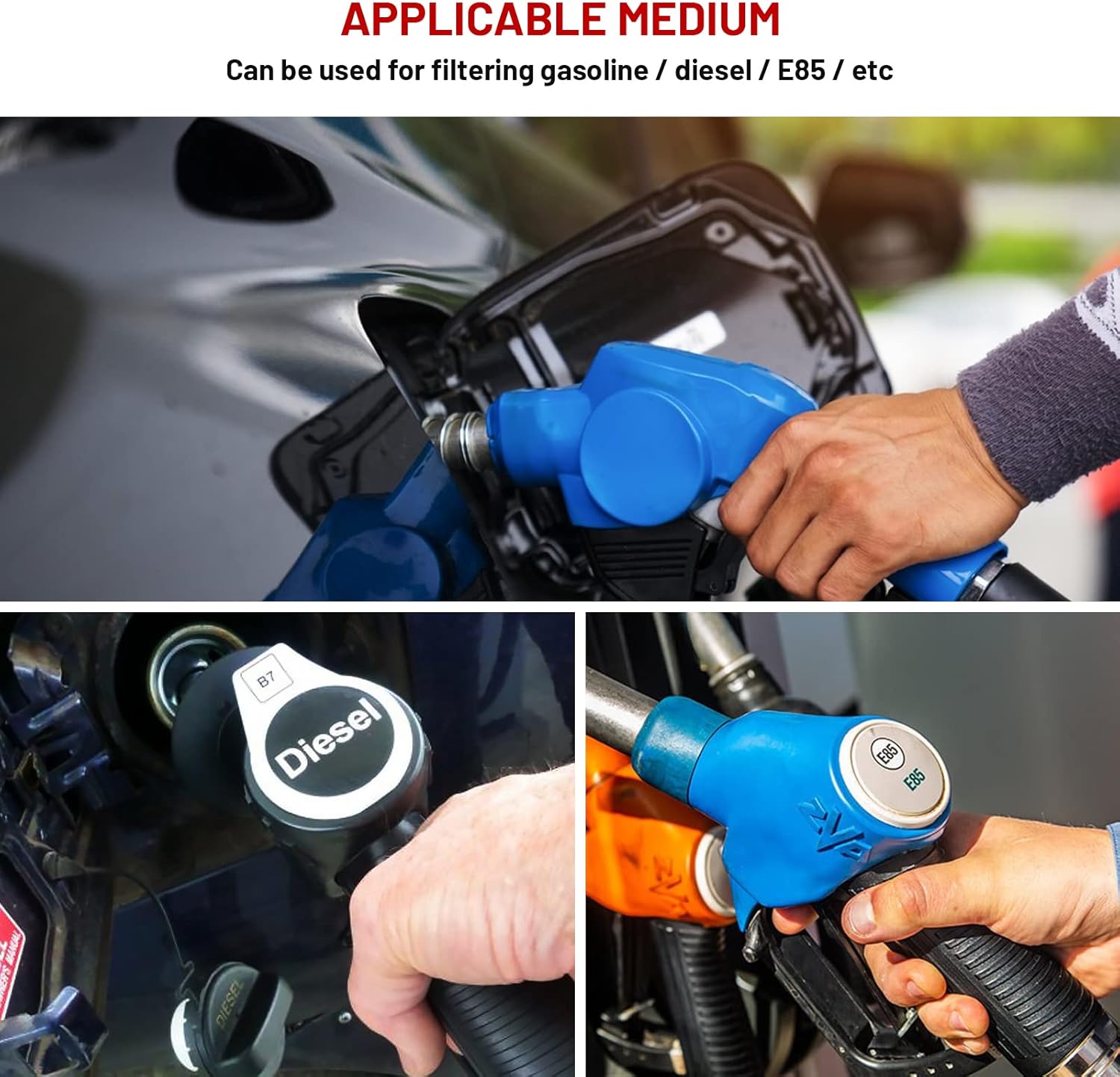 50mm Inline Fuel Filter Mount with Aluminum Bracket & Wrench & High Flow 6AN 8AN 10AN Adapter Universal Cleanable Blue
