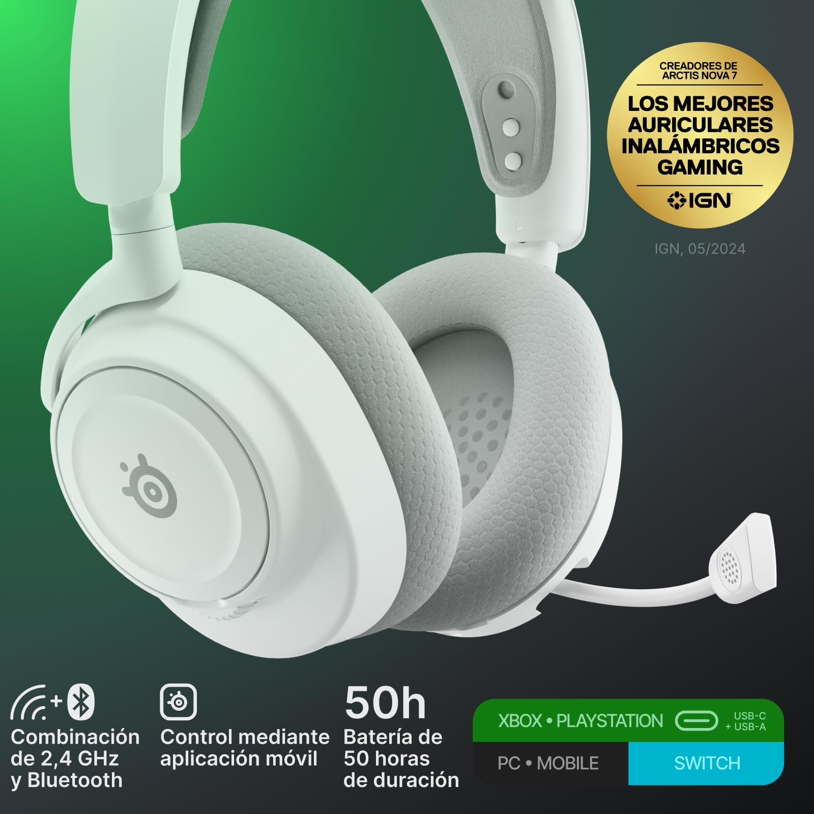 SteelSeries Arctis Nova 7X Wireless Gen2 Auriculares Gaming multiplataforma -Control de App en Tiempo Real -Más de 50 h -Controladores magnéticos de neodimio -2,4 GHz y Bluetooth -Xbox,PC,Switch1/2