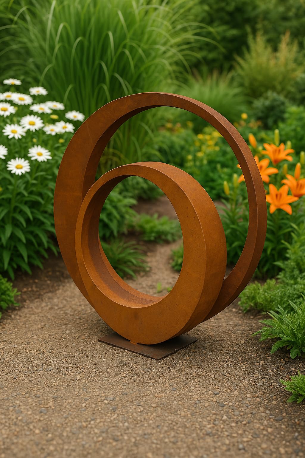 Zen Man 2st. Escultura de jardín oxidada, figura de metal para jardín con pincho para decoración de jardín, 75 x 5 cm y 55 x 5 cm 031510-1,-2