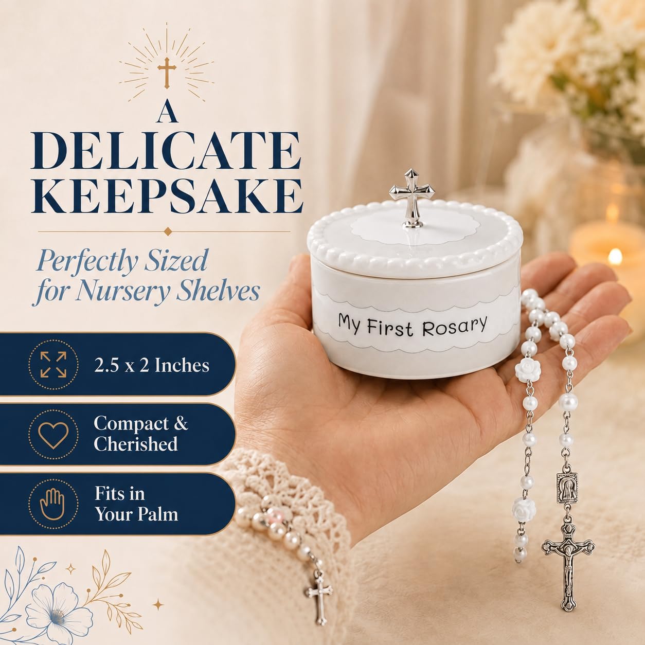 My First Rosary and Keepsake Box, Baptism Gift, White image 5