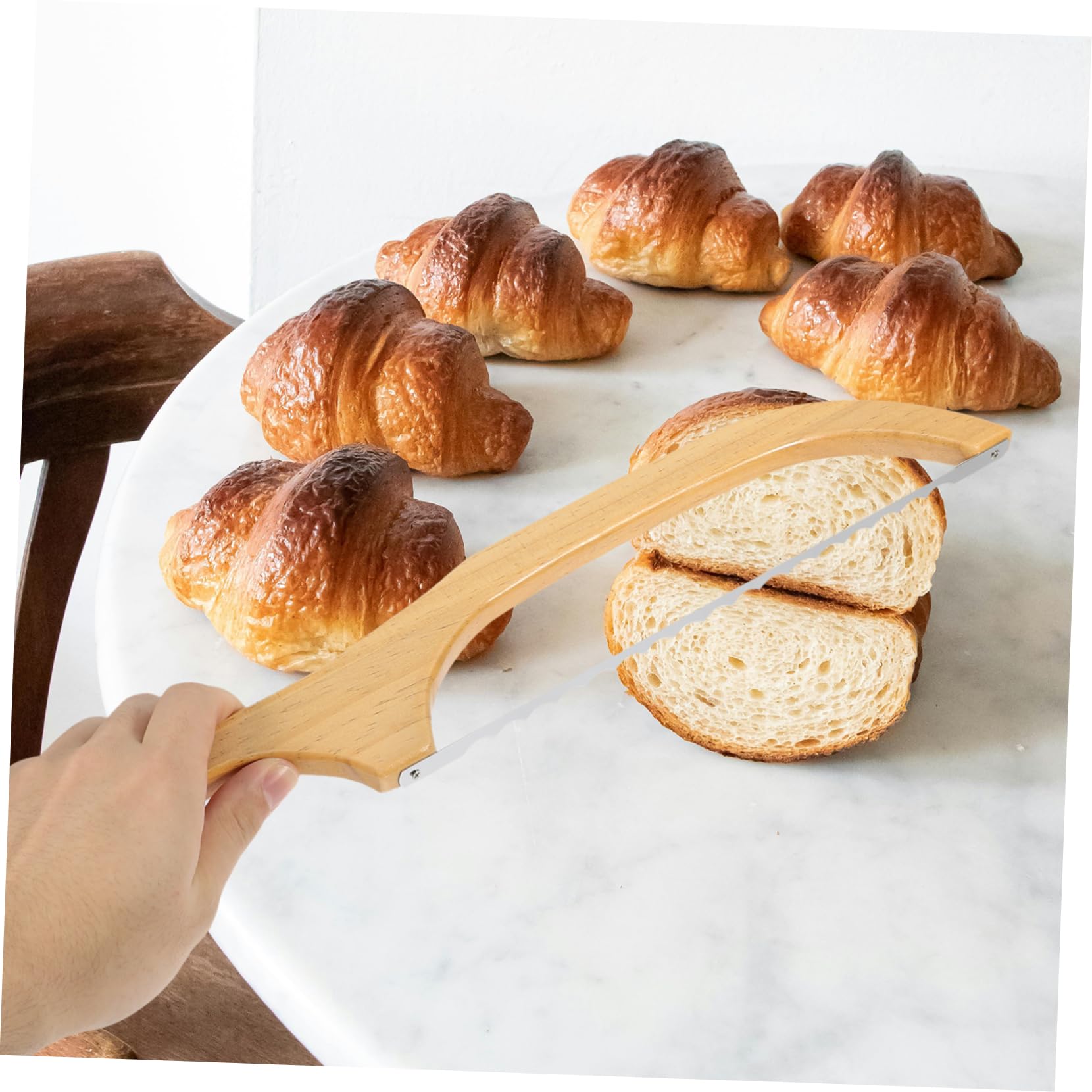 Garneck Wooden Handle Bread Slicer Sourdough Bread Knife Stainless Steel Cake Pizza Cutter Easy to Clean