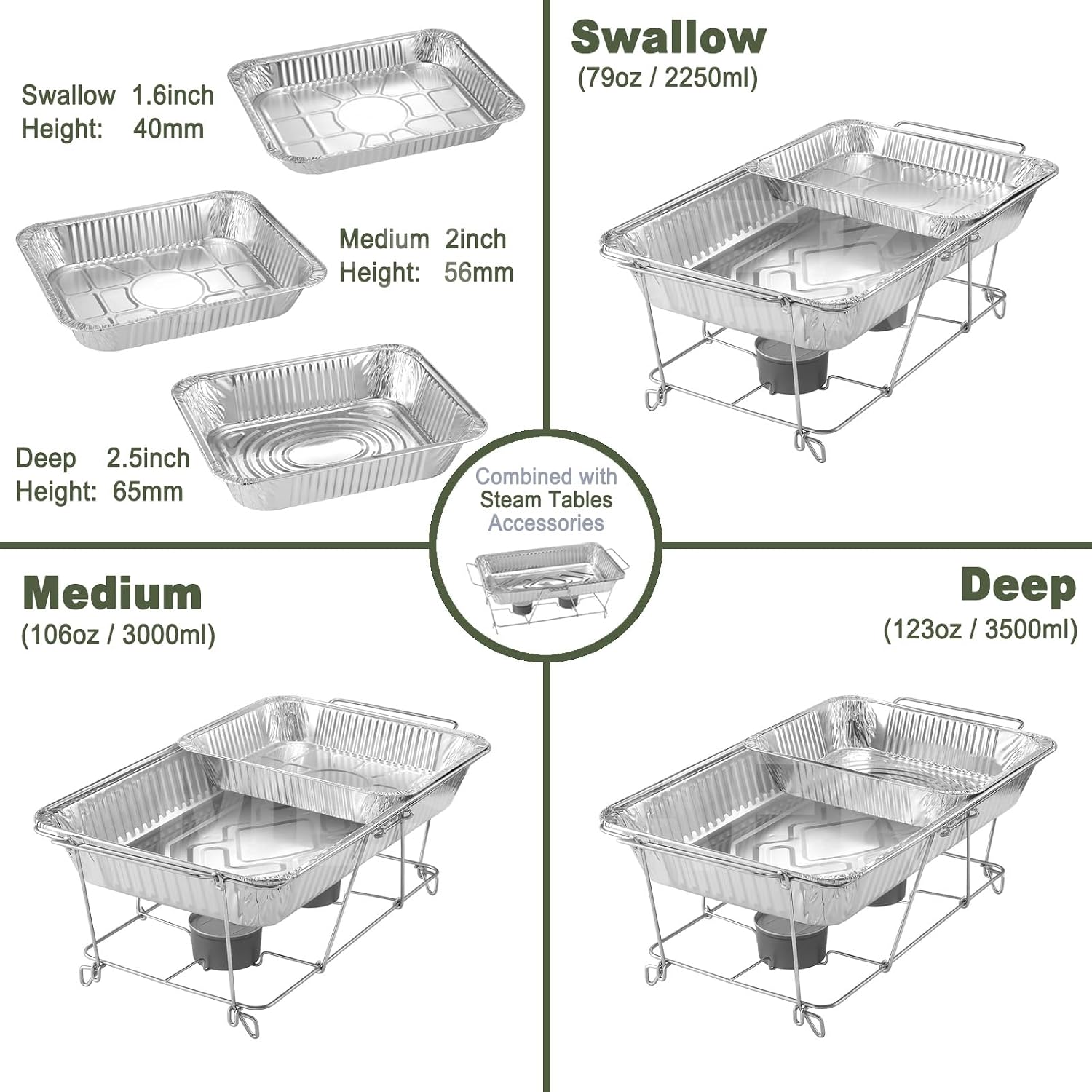 Half Size Medium Steam Table Pans with Foil Lids, 25 Pack | 13 x 9 x 2 Inch, Disposable Aluminum, Medium Depth Design, Ideal for Catering, Prep and Transport