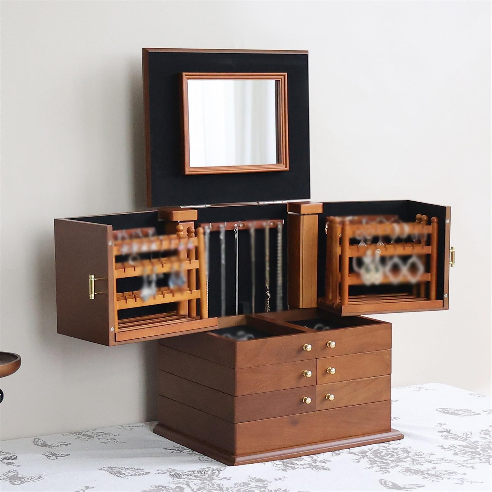 Soporte de joyería Caja de almacenamiento joyería vintage madera
