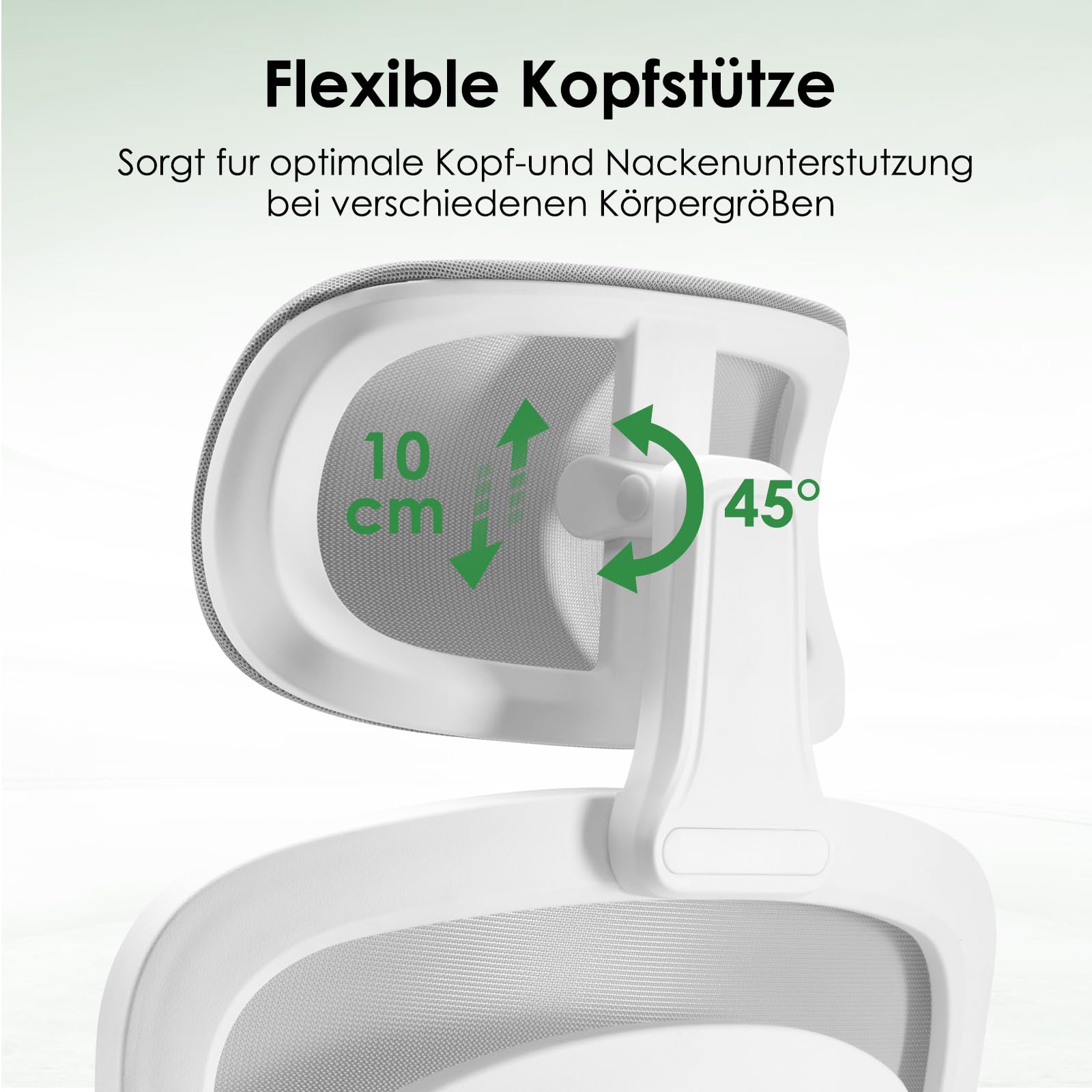 Farini Ergonomischer Stuhl Büro Computer Stuhl mit Rollen Schreibtisch für Bequemer Home Office Höhenverstellbar Chefsessel Bürostuhl mit Kopfstütze, Grauweiß