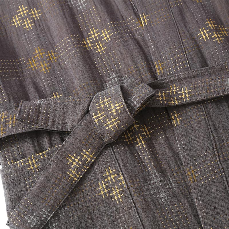 Shanghai Story Men's 100% Cotton Robe V Neck Bathrobe Kimono Robe Nightgown Sleepwear with Belt4