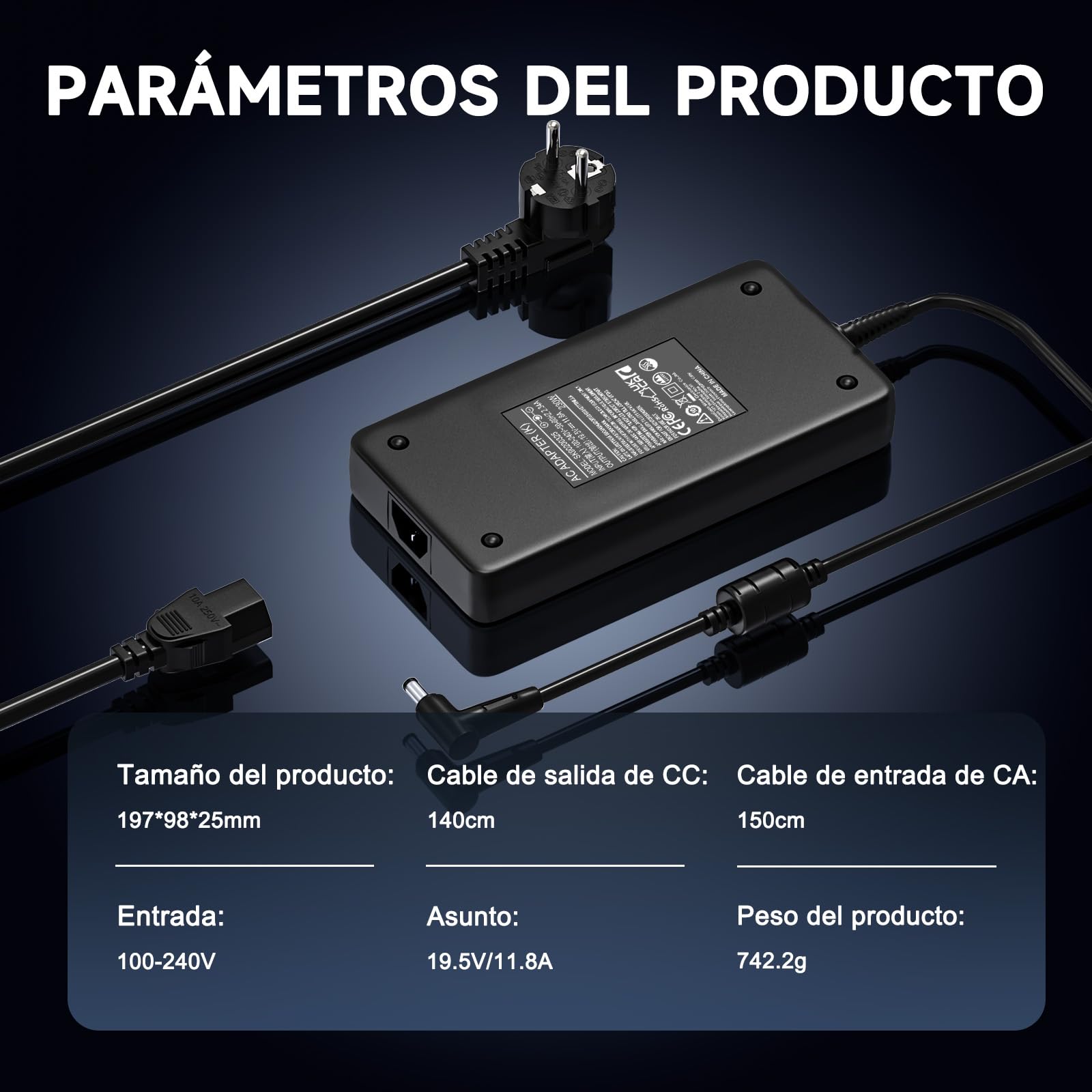 230W Cargador Portátil Compatible con ASUS ROG Zephyrus ADP-230GB B Series | ROG Zephyrus FX95G FX95D FX95DU FX86F GM501GS GX501 GX501V GX501VI GX501VS GX502 GA502DU GU502GU GX502GW GX502GV ADP-230GB B