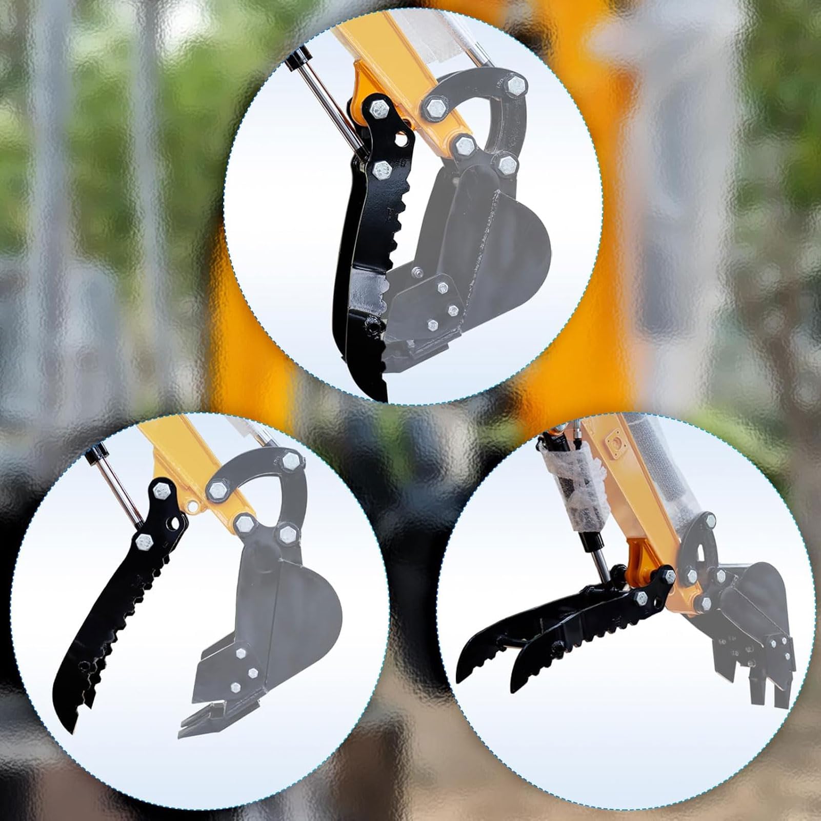 Eujgoov Mini Excavador de Pulgar Hidráulico Clip de Acero MN Accesorio de Acero un Orificio con Mangueras Hidráulicas M14 para el Manejo de Materiales