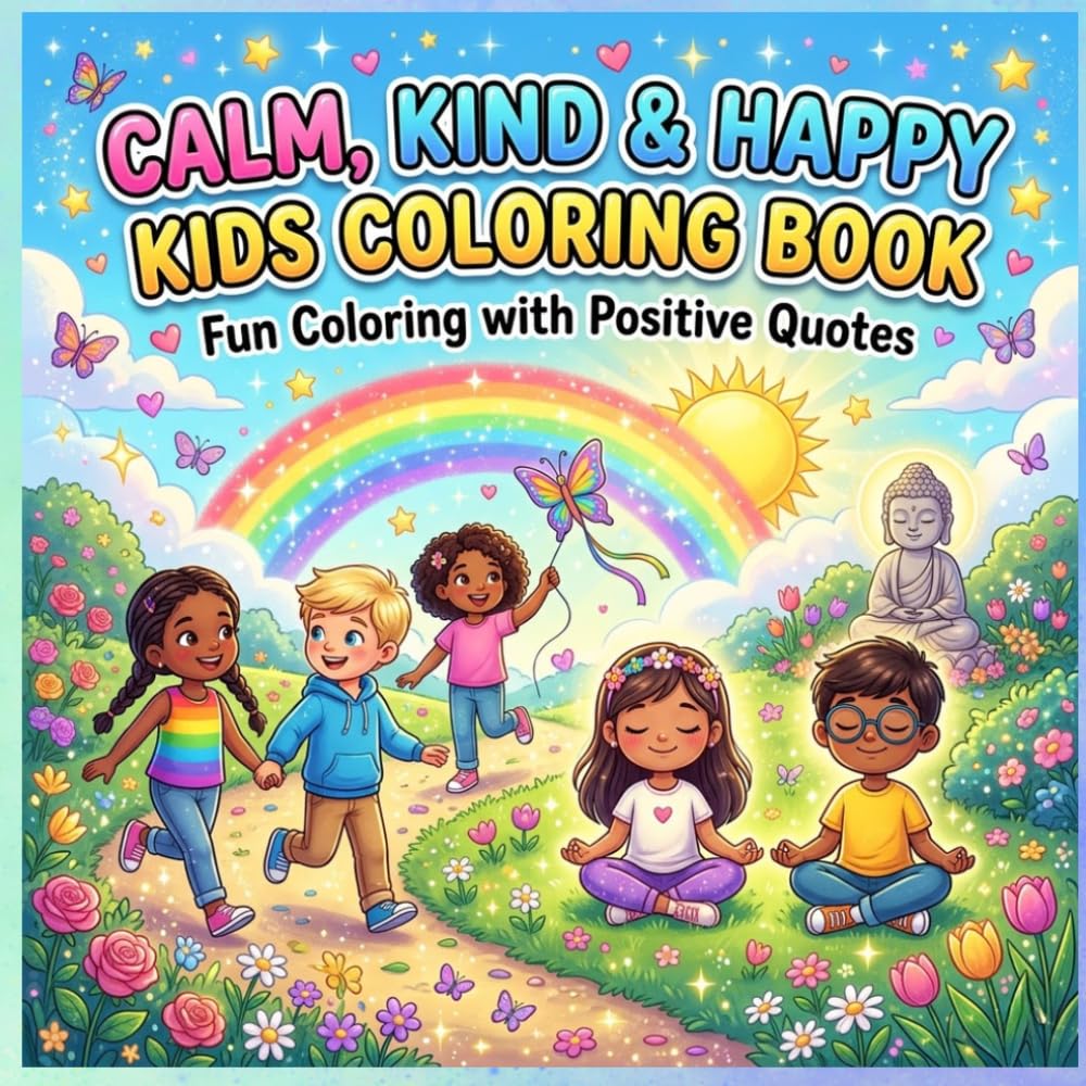 Calm, Kind and Happy Kids Coloring Book: Fun and Easy Coloring Pages with Positive Quotes for Relaxation, Kindness and Mindful Learning