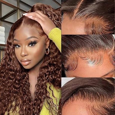 Chocolate Brown Water Curly HD Lace Front Wigs Human Hair Pre Plucked...