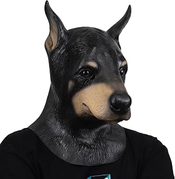 Dog Mask Doberman Head Adult Size Black Funny Animal Mask Halloween Party Costume Accessory