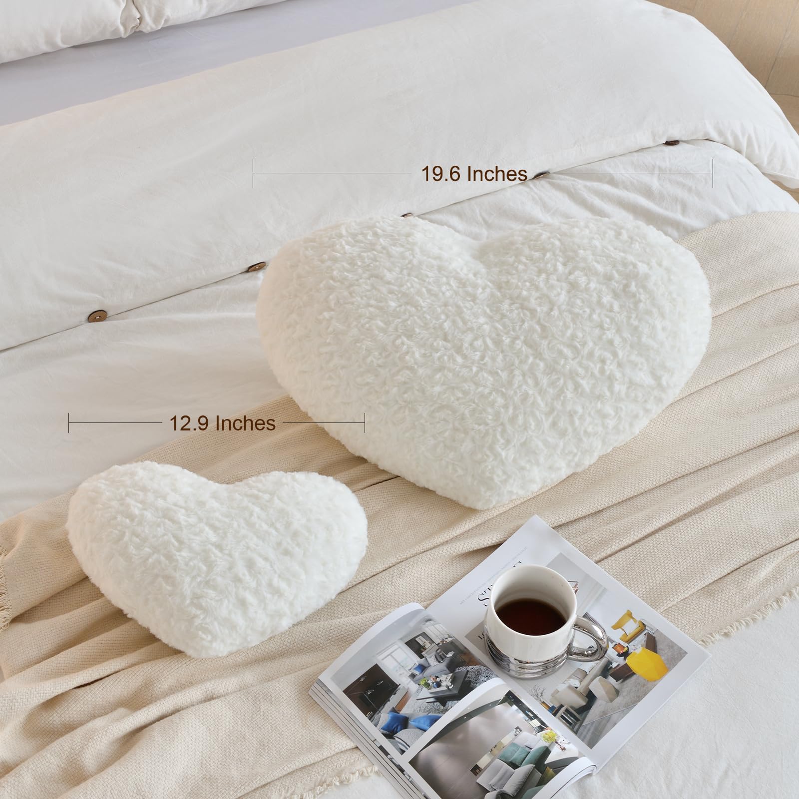 ZCNYCLAM Heart Pillow, Soft Heart Shaped Pillow with Room Decorative Throw Pillows for Bed Couch Chair Sofa, Heart Shaped Cute Throw Pillow Cushion for Bedroom Living Room (Pink, Mini 12.9" x 9.8"): Mini 12.9" x 9.8" Ivory White