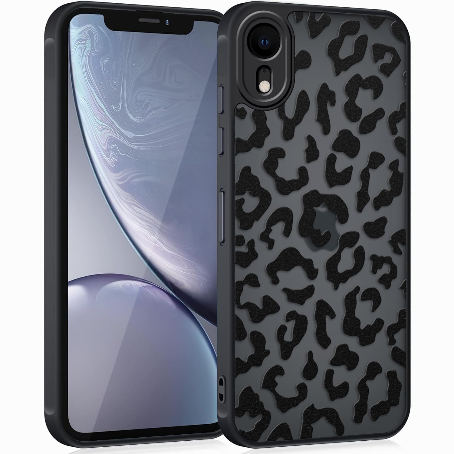 Coqinen Cover per iPhone XR, Custodia Traslucida Opaca Case con Moda Leopardata Aesthetic Motivo, Sottile Antiurto PC + TPU Bumper Protettiva, Nero