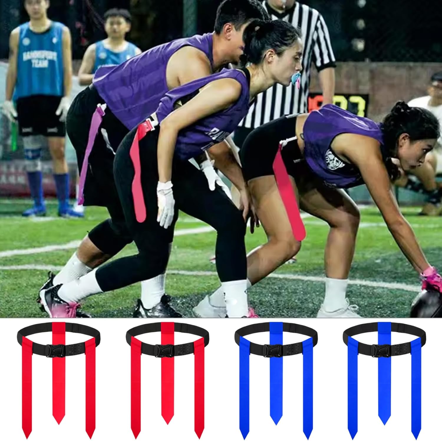 Adjustable Flag Football Belts Set, 8/10/14 Player Length for Soccer Basketball Sports Training