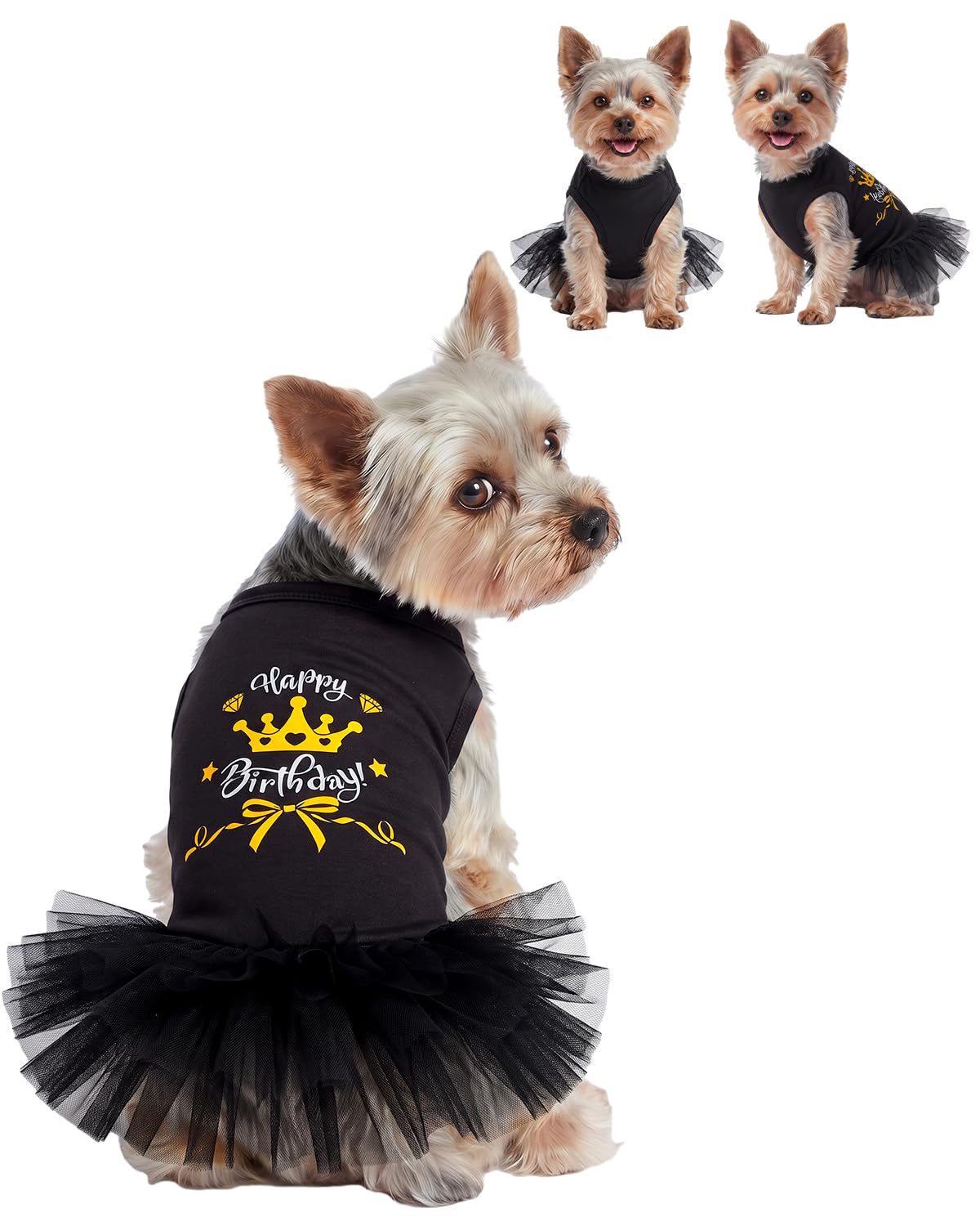 CuteBone Black Happy Birthday Pet Tutu Dress - Crown Puppy Birthday Costume - Small Dog Clothes Cat Princess Party Outfit SRQ01M
