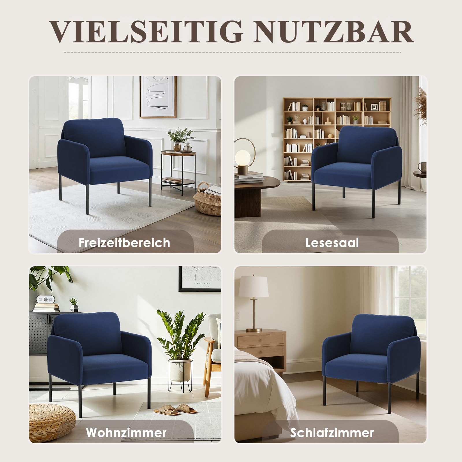 COLAMY Sillón de Terciopelo Acolchado para los oídos – Sillón Moderno con Respaldo Suave, cómodo sillón para salón, Dormitorio, apartamento y rincón de Lectura, Color Azul