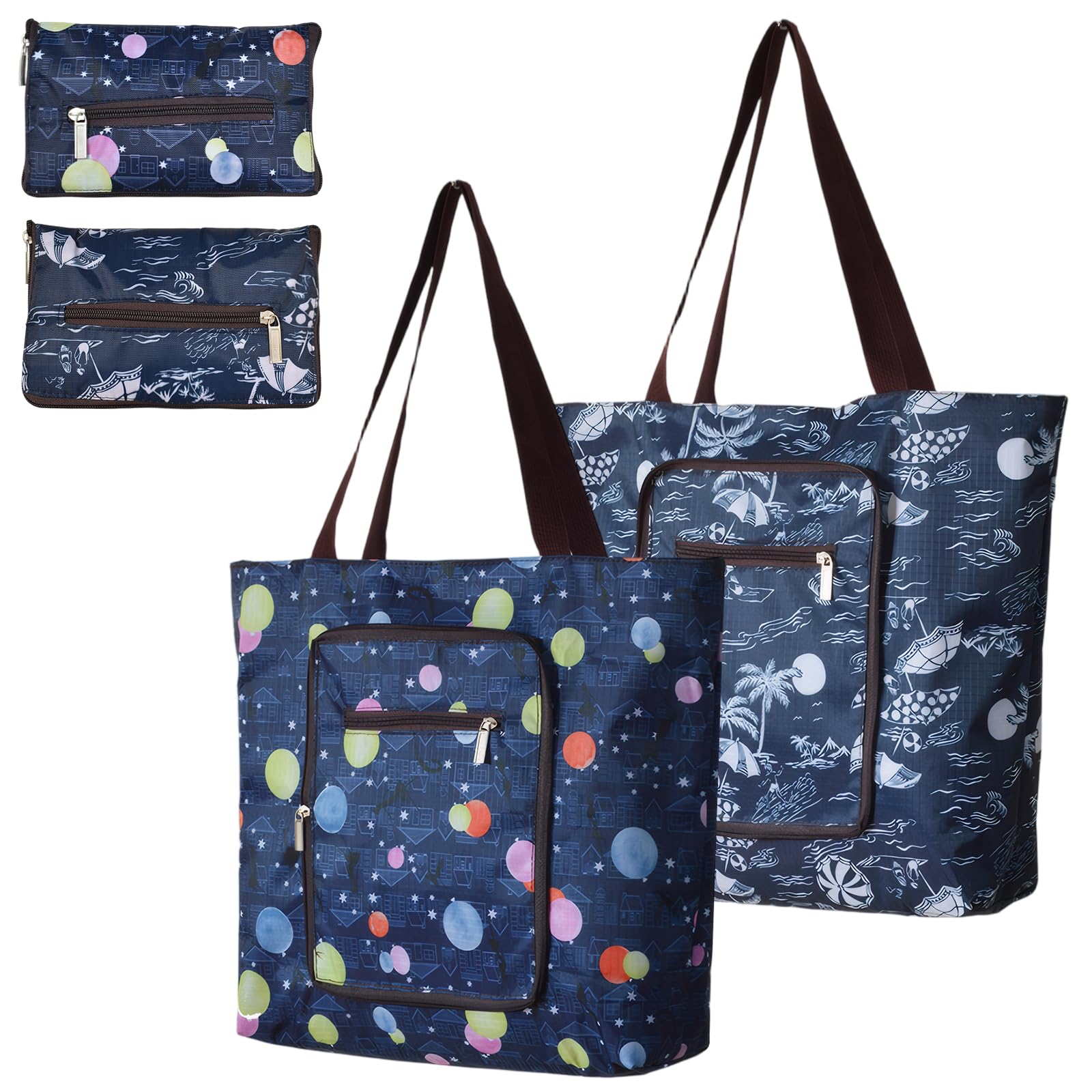 Borsa Spesa Grande 2 Pezzi Pieghevole Con Cerniera, Shopping Tote Bag Riutilizzabile 45 * 35cm, Lavabile, Per Shopping, Viaggio, Campeggio