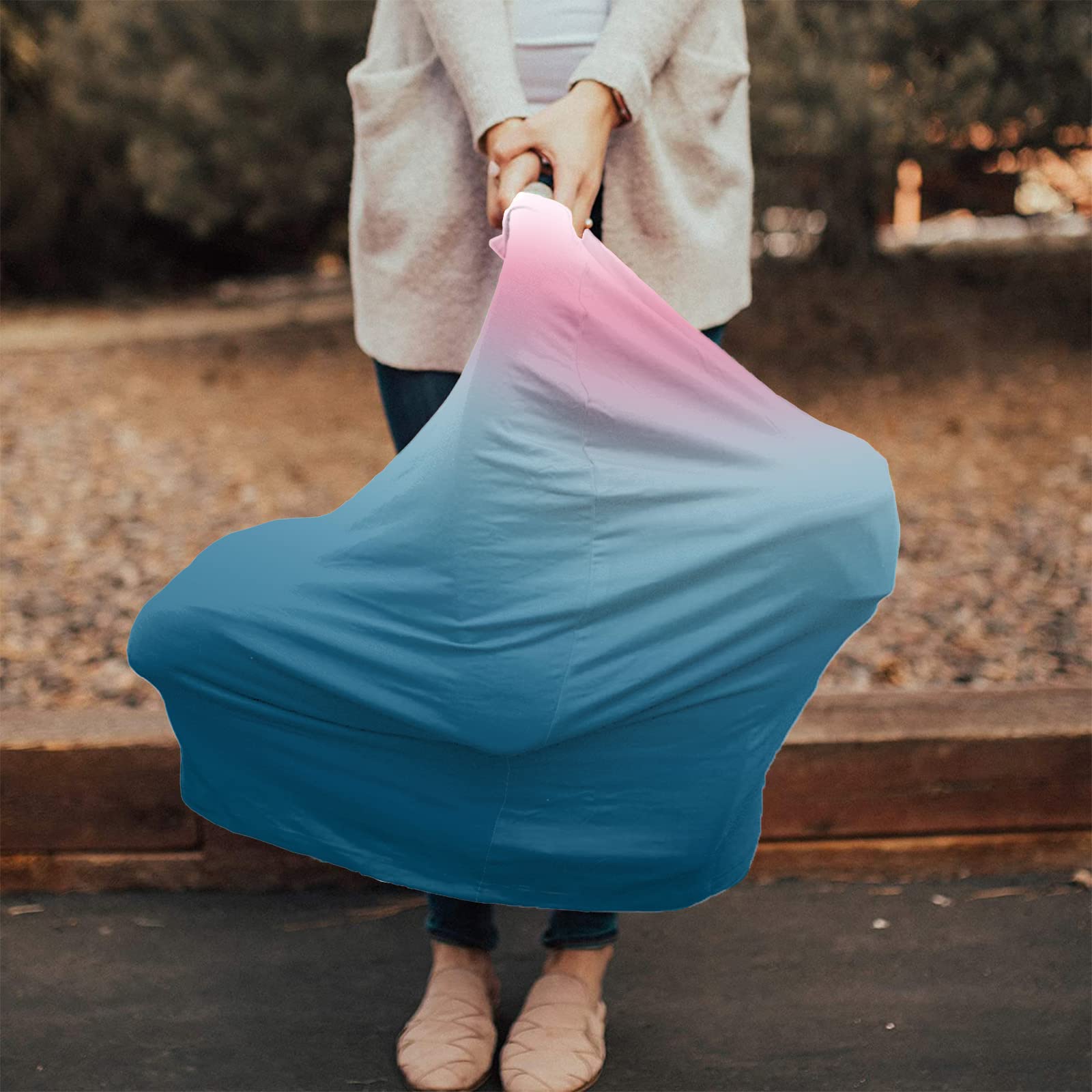 Nursing Cover for Breastfeeding Scarf, Blue Pink Gradient Baby Car Covers Super Soft Multi Use for Canopy Shopping Cart Cover Blanket Stroller Cover