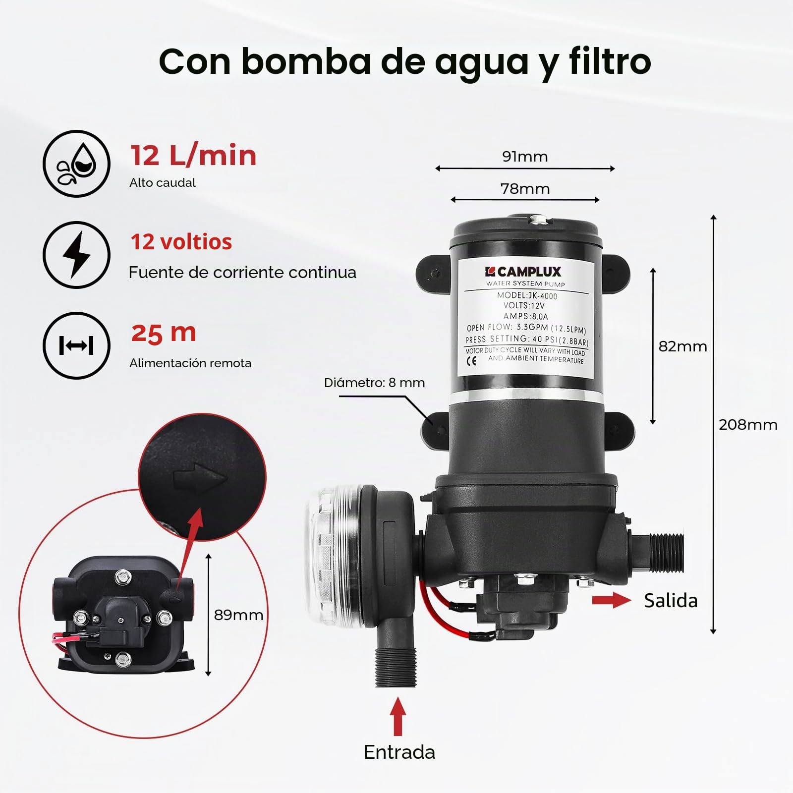 CAMPLUX First 10 L/M Calentador de Agua a Gas con Bomba de Agua & Mango, GPL (50mbar), para Ducha al Aire Libre/Camping/RVs, F10 Pro-DE