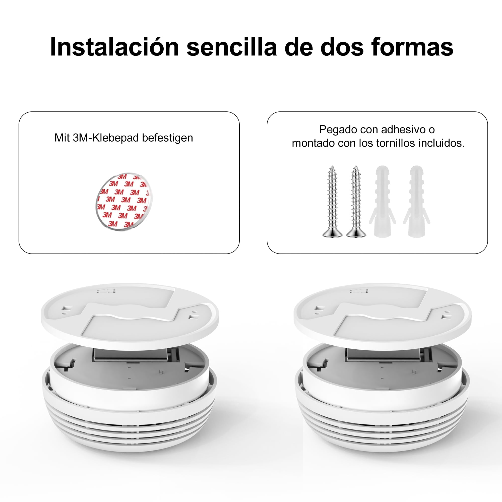 Pack de 4 Detectores de Humo para Casa EN14604 – 85 dB, Pila 9V Reemplazable Incluida, Aviso de Batería Baja, Sin Falsas Alarmas, Función Test y Silencio (4 Piezas)