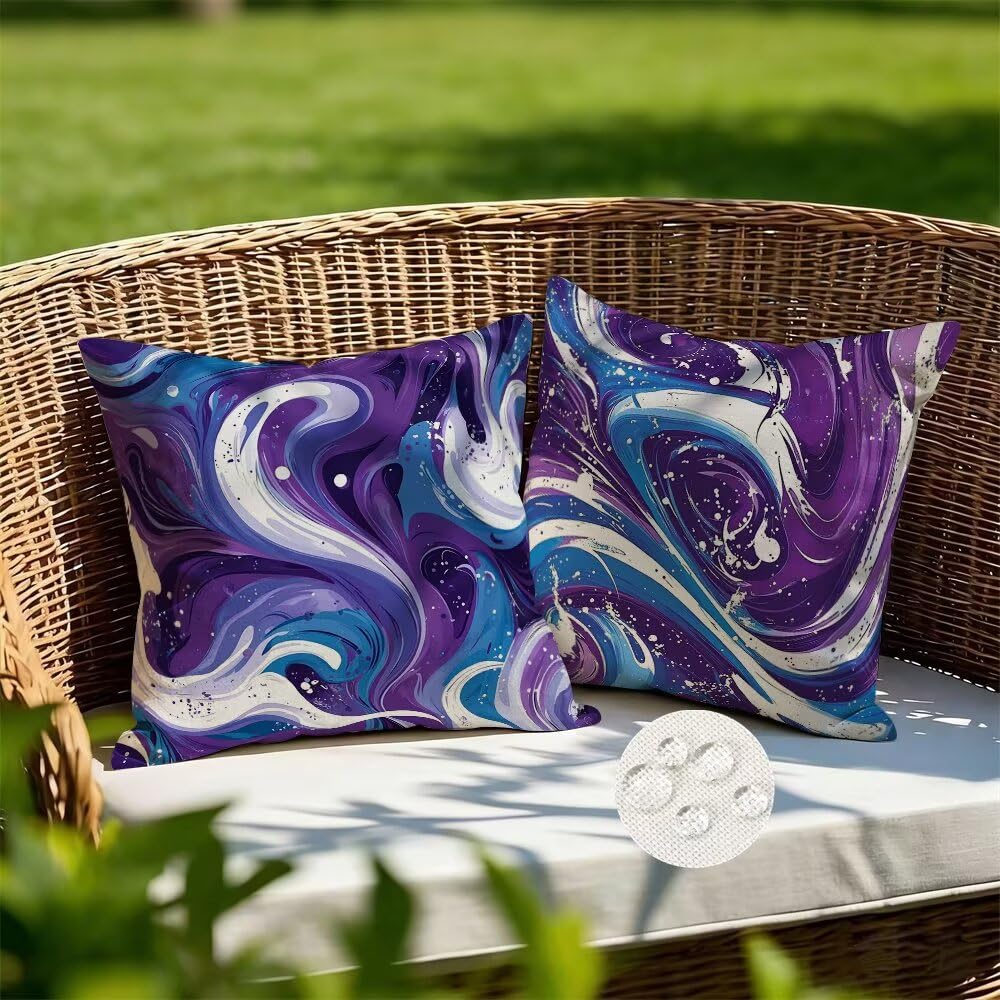 Outdoor Cushions Waterproof Purple Cushion Covers 35cm x 35cm Set of 2 Blue Garden Cushions Abstract Cushion Cover Decorative Pillows Linen Throw Pillow Case for Couch Sofa Garden Furniture (IU215)