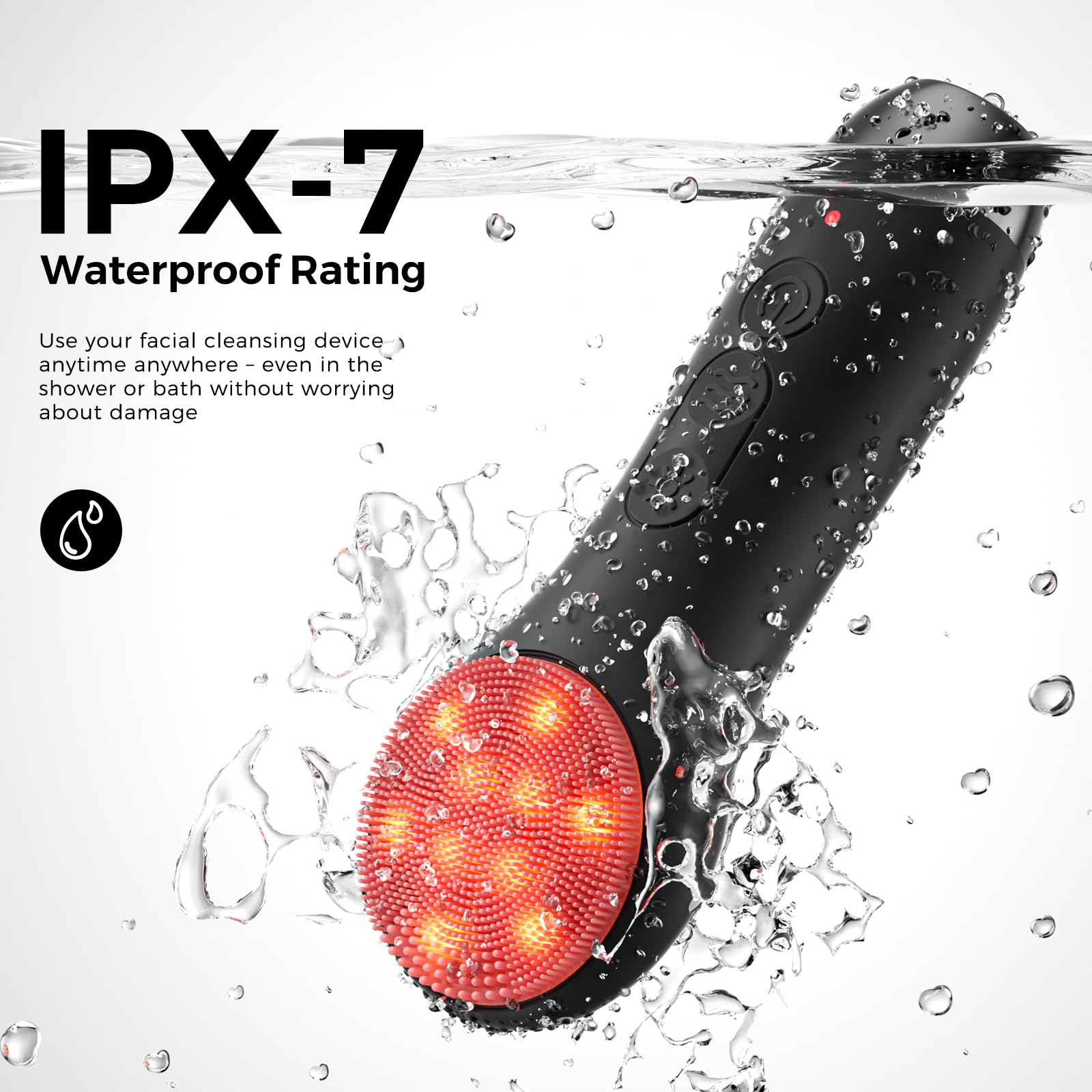 Facial Cleansing Brush Electric Face Scrubber - Rechargeable Face Cleansing Brush with 4 LED Gentle Light Silicone Heat and Vibration Exfoliator Massage Deep Cleansing,IPX7 Waterproof,Ideal Gift﻿