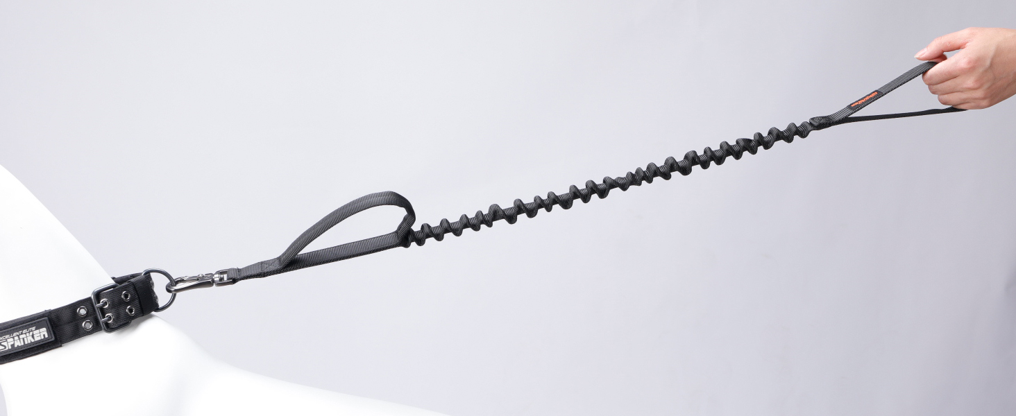 Guinzaglio Tattico Militare Per Cani | Elastico, Con 2 Impugnature Imbottite, Nylon, Per Cani Medi E Piccoli, Nero - Foto 2