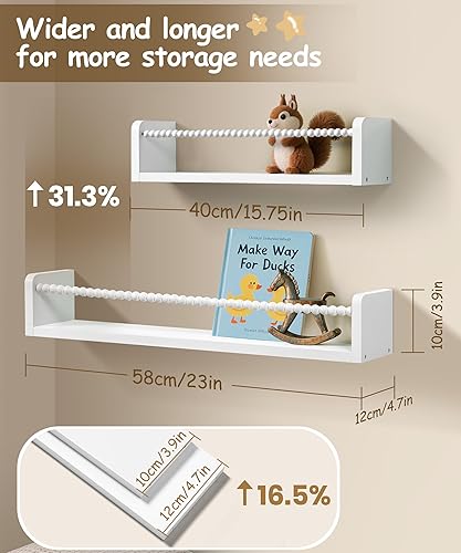 Miniatura 10 de Juego de 3 estantes para libros de guardería para pared, estantería de madera natural blanca, decoración de pared, pequeño organizador flotante para