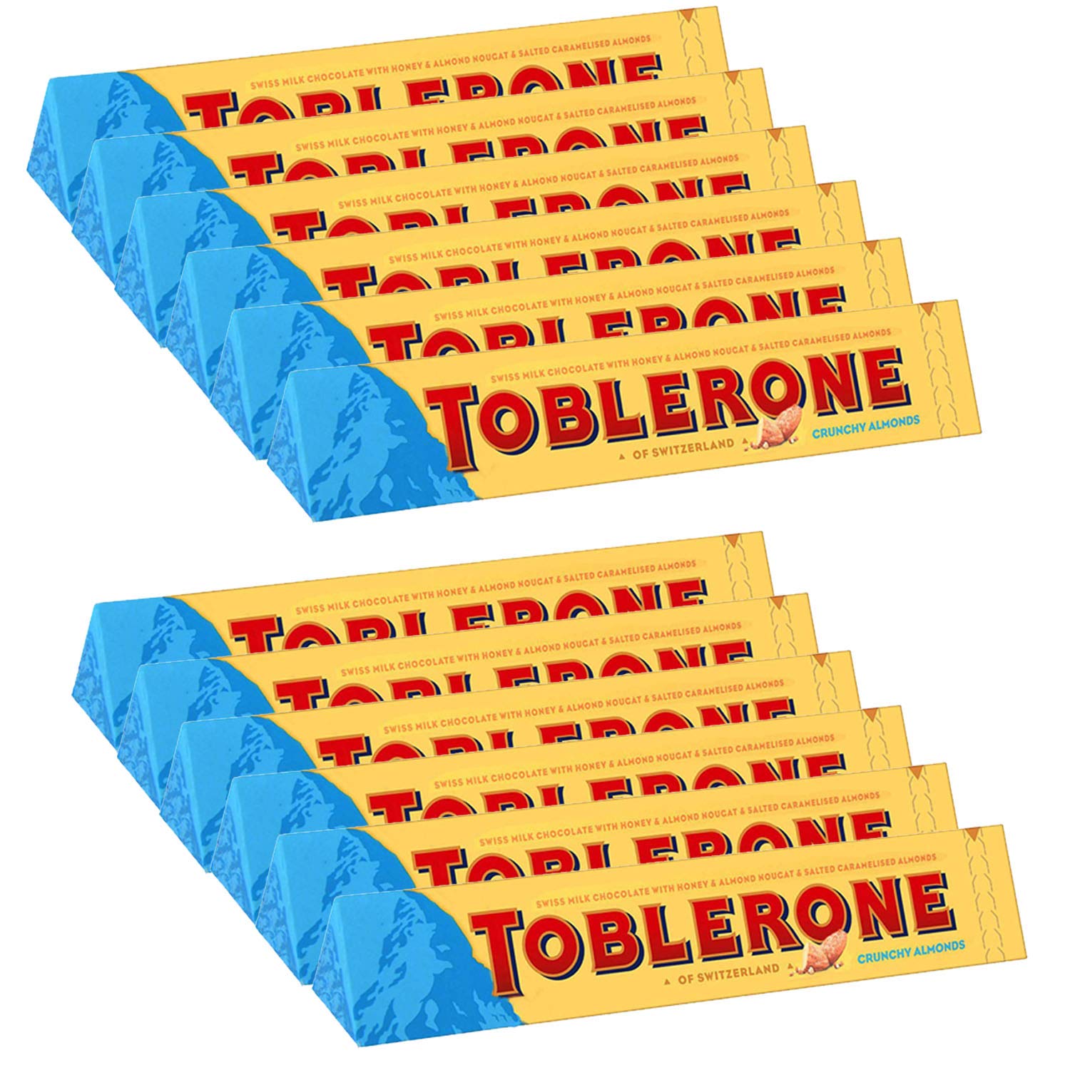 Toblerone Of Switzerland Swiss Milk Chocolate With Crunchy Almonds, 12 Pack Pouch, 12 X 100 Gm