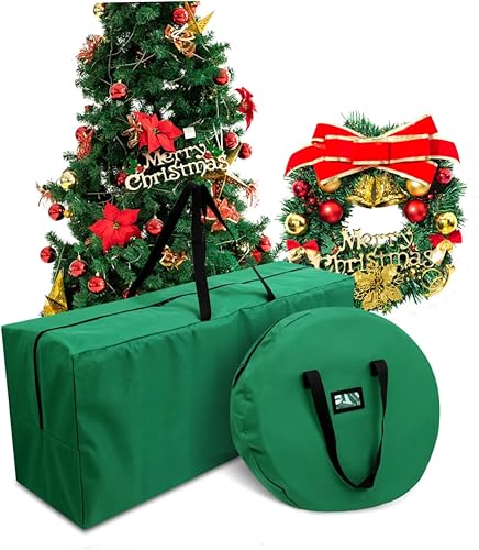 Miniatura 3 de Exquisita bolsa de almacenamiento para árbol de Navidad y bolsa de almacenamiento para corona, contenedor de almacenamiento resistente de tela