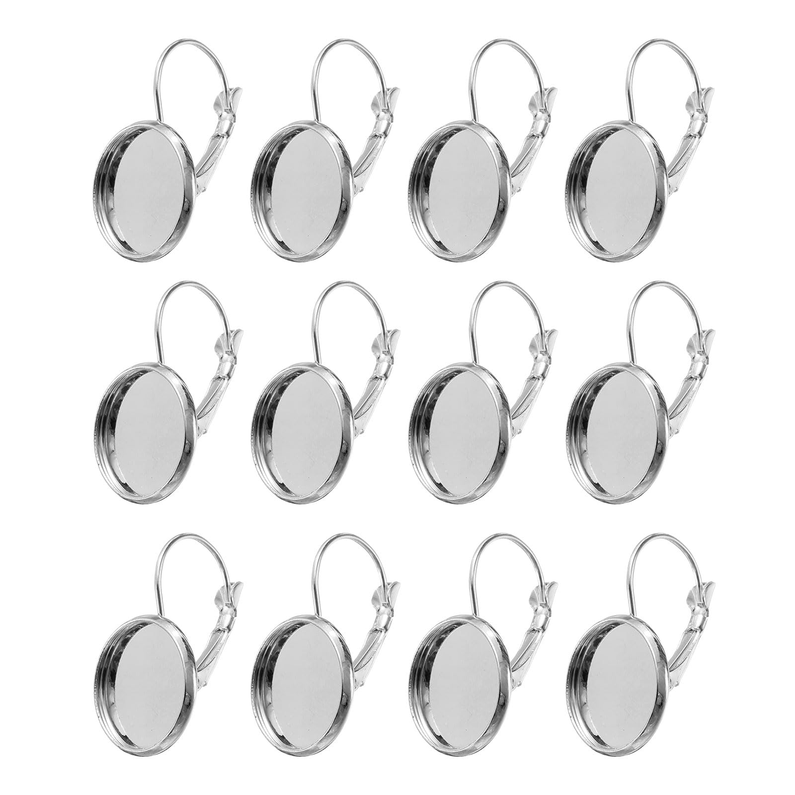 sourcing map 20Pcs Leverback Earring Hooks with Flat Round Tray, 14mm Blank Bezel Trays Gems Setting Earring Findings for DIY Jewelry Making Supplies, Silver