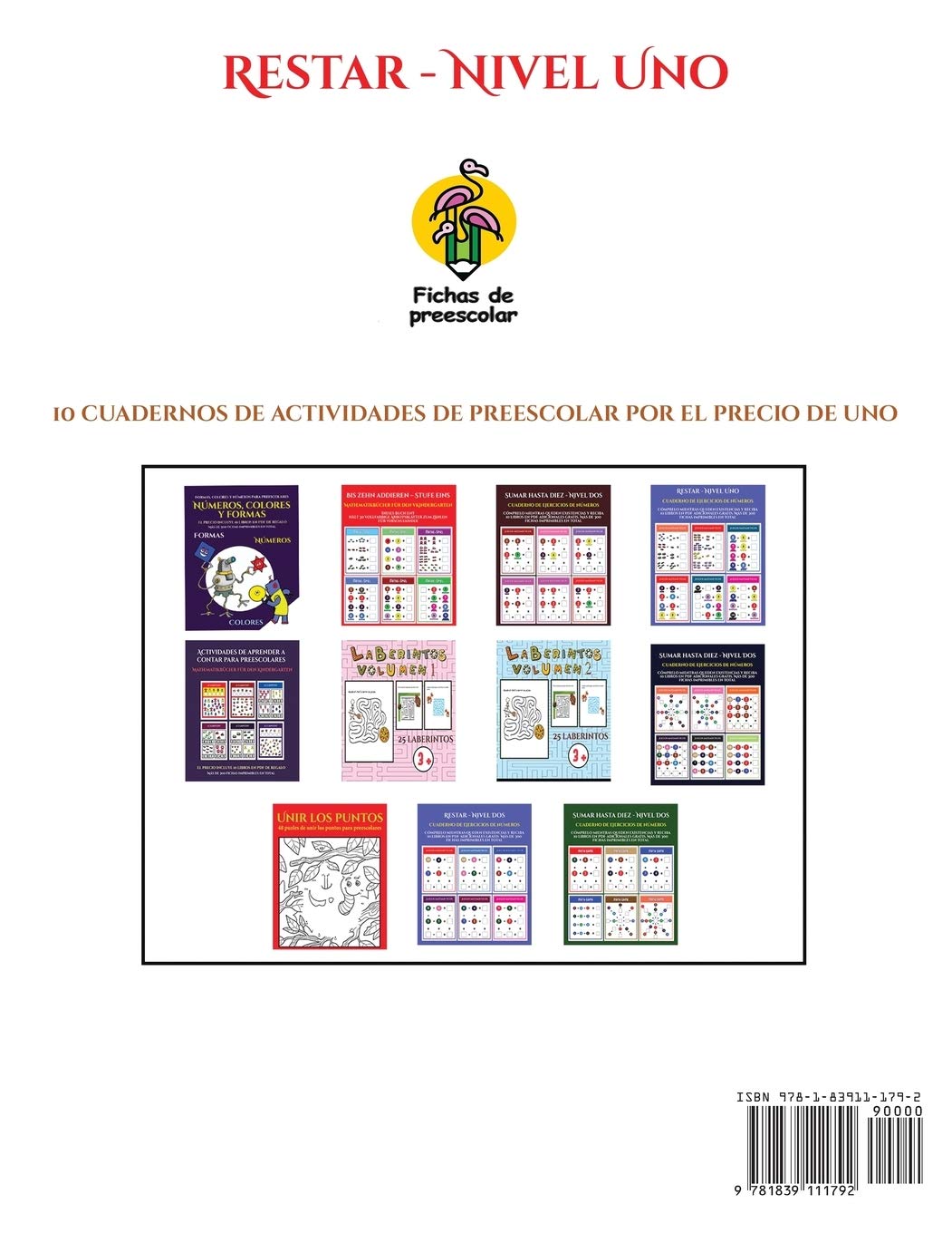 Libro de números para preescolar (Restar - Nivel Uno): Cómprelo mientras queden existencias y reciba 12 libros en PDF adicionales gratis. Más de 300 fichas imprimibles en total: 9