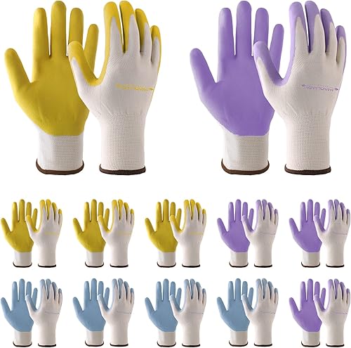 HLDD HANDLANDY Guantes de jardinería para mujer, guantes de trabajo para mujer con revestimiento de nitrilo de espuma, 6 y 3 pares de guantes de