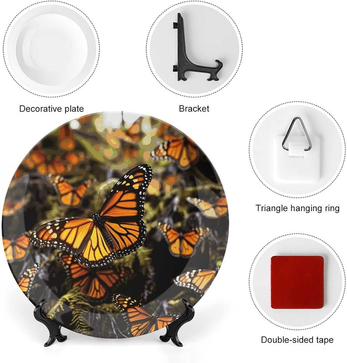 Orange Monarch Butterflies Bone China Decorative Plate with Stand 6inch image 3