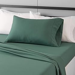 Amazon Basics Lightweight Super Soft Easy Care Wrinkle Free Microfiber 3 Piece Bed Sheet Set with 14-Inch Deep Pockets, Twin, Emerald Green, Solid, Kids, Men & Women Bedding