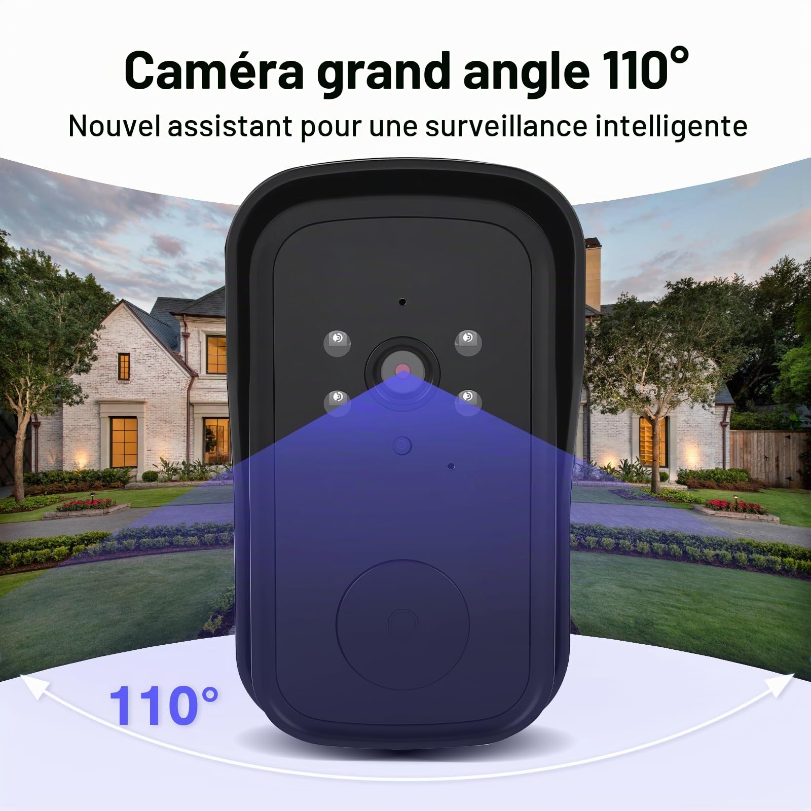 Sonnette Sans Fil avec Caméra 1080P Extérieur Étanche IP65, Visiophone avec Écran 4.3 Pouces, Angle 170° Vision Nocturne Audio Bidirectionnel, Interphone Vidéo Sans WiFi Sans Abonnement pour Maison